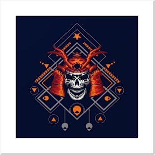 orange skull samurai Posters and Art